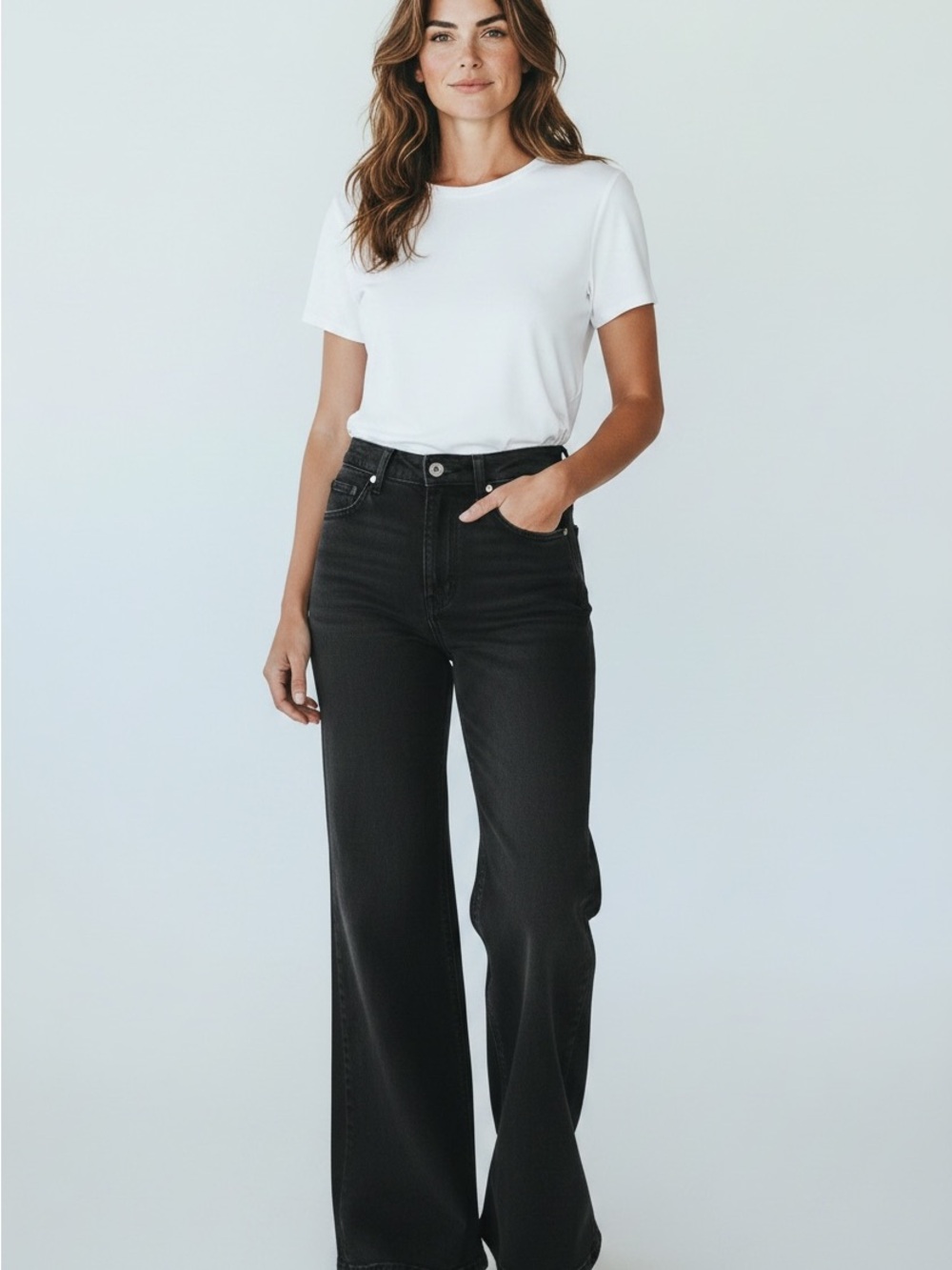CAbi Black Flared Wide-Leg Jeans